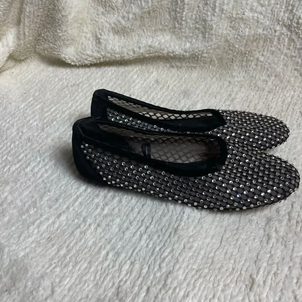 Zara Black mesh rhinestones embellished slip on  Flats velvet trim EUR  SZ39